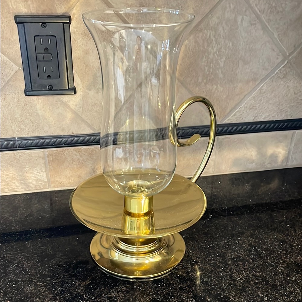 Elegant Baldwin Brass Hurricane Candle Holder with Curved Handle and 10” candle